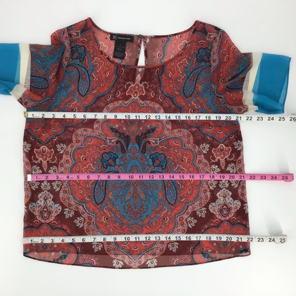 INC Sheer Red Paisley Short Sleeve Top, 12 - Picture 13 of 16